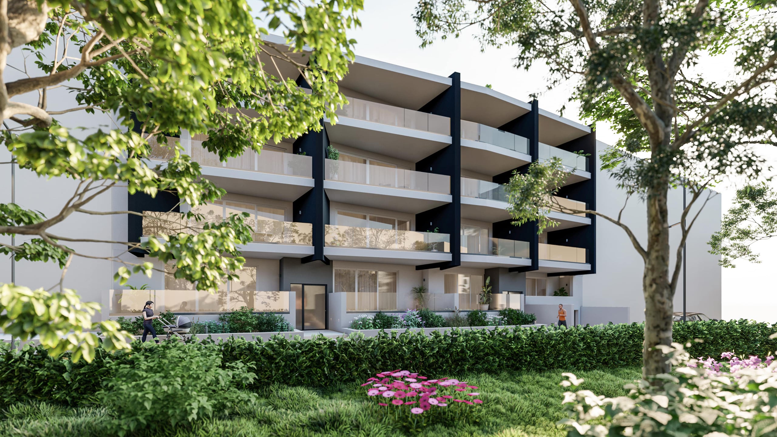 Modern apartment building with greenery